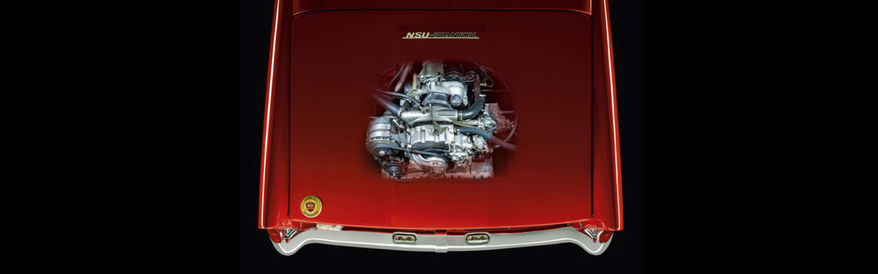 The Wankel-engine mounted in the back of the NSU/Wankel Spider, world´s first automotive with...