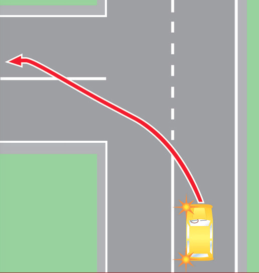 Выезд на встречную полосу на повороте. Схема разворота встречных автомобилей на перекрестке. Поворот налево с выездом на встречную полосу. Выезд на встречку при повороте. Разворот на сплошной полосе.